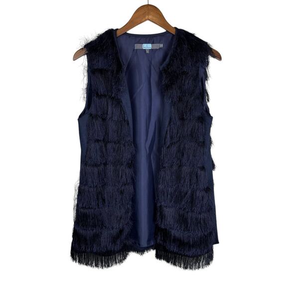 Anthropologie Eva Franco Navy Blue Tiered Eyelash Fringe Layering Vest - Picture 10 of 15